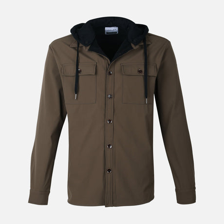 MEN HOODED LONG SLEEVE SHIRT WITH COLLAR