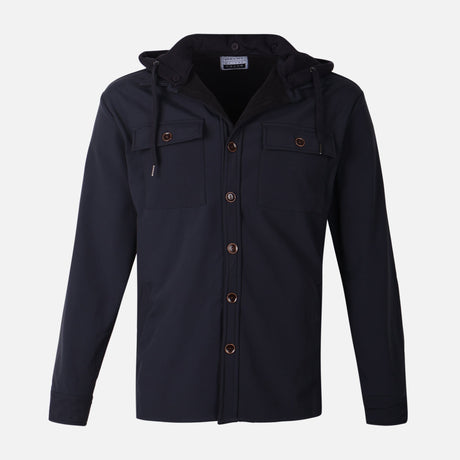 MEN HOODED LONG SLEEVE SHIRT WITH COLLAR
