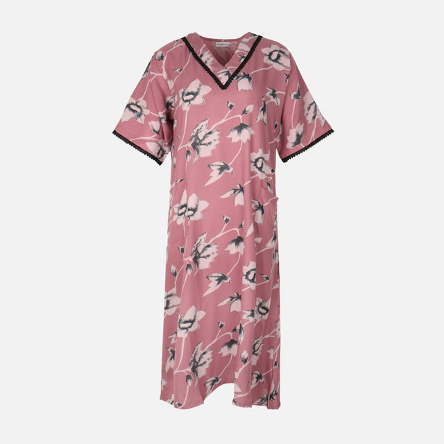 Women Alpine Pocket Midi Gown Short Sleeve Dress