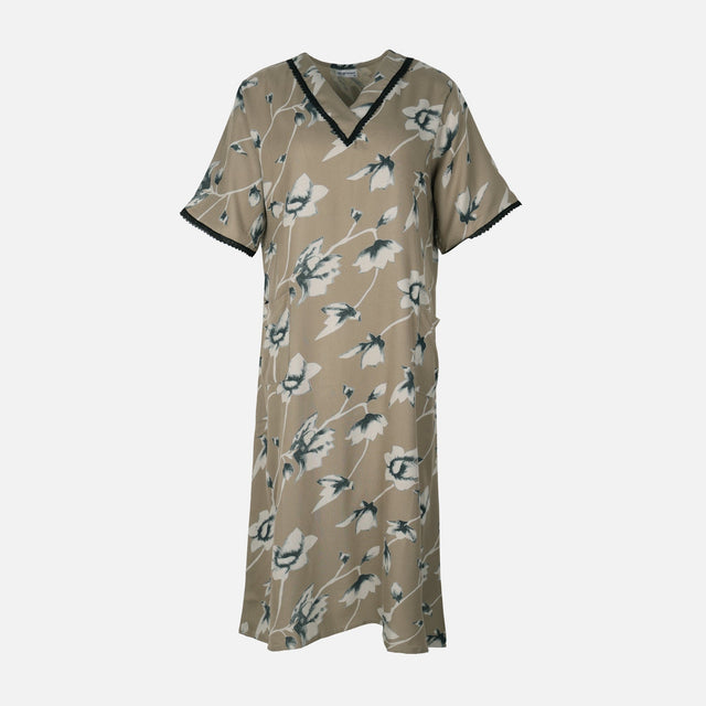Women Alpine Pocket Midi Gown Short Sleeve Dress