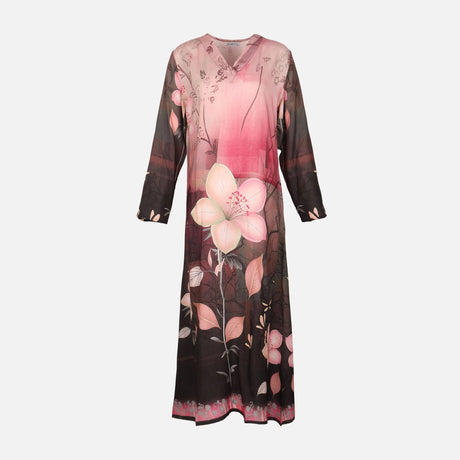 Ladies Rayon Printed Maxi Gown Long Sleeve