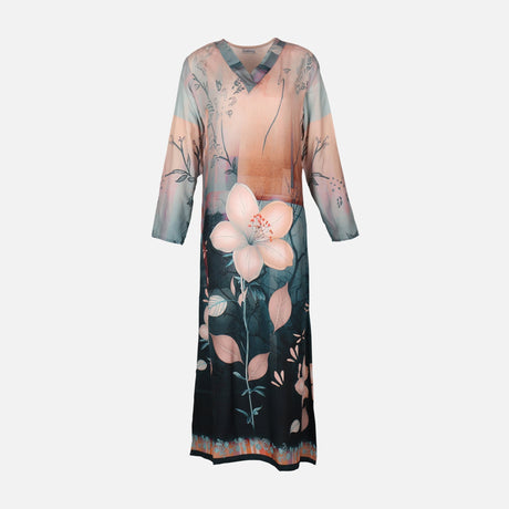Ladies Rayon Printed Maxi Gown Long Sleeve