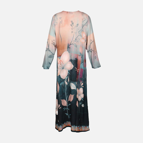 Ladies Rayon Printed Maxi Gown Long Sleeve