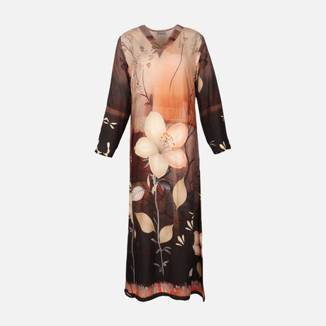 Ladies Rayon Printed Maxi Gown Long Sleeve