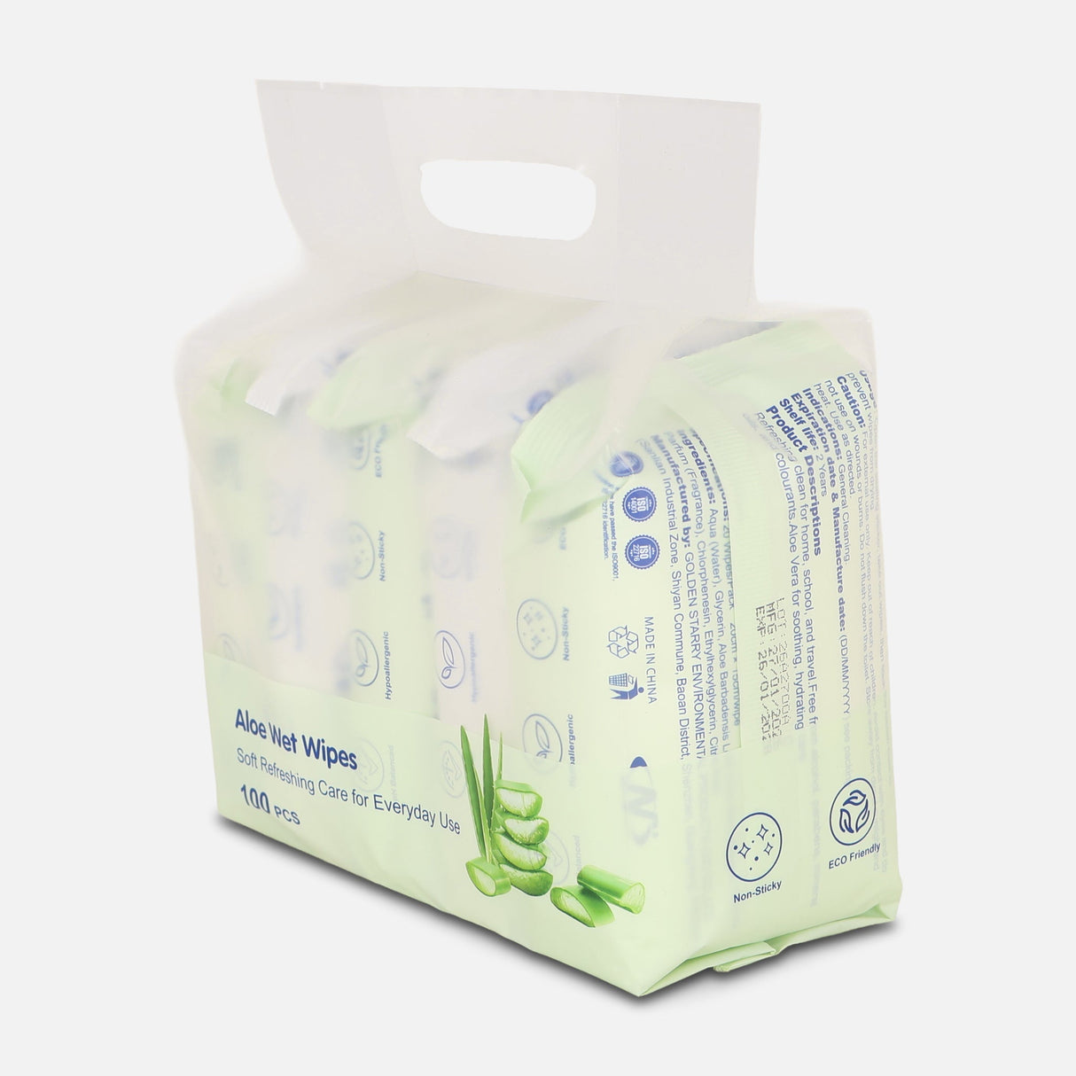 Aloe Scented Wet Wipes 5 Pack Set 20 Pcs Each